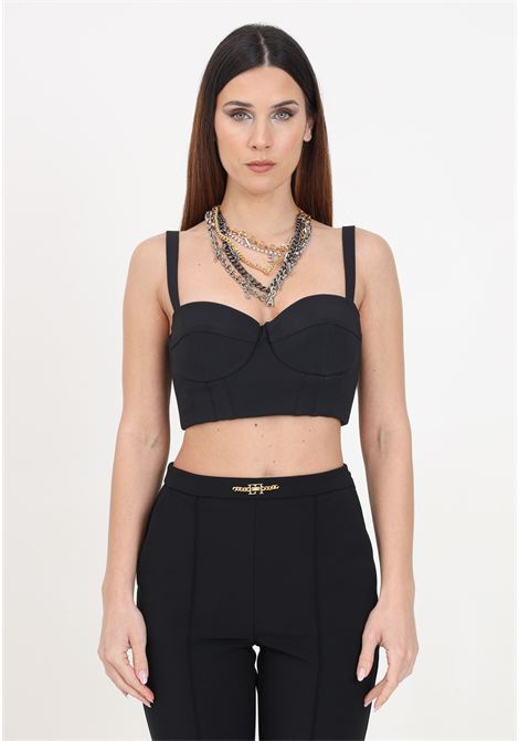 Black double stretch crepe women's bustier top with necklace ELISABETTA FRANCHI | TO01742E2110